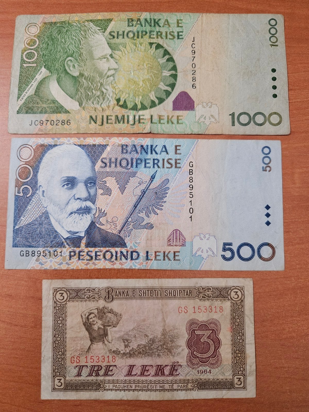 Albanese bankbiljetten - 1000, 500 en 3 Lekë, Ophalen of Verzenden, Overige landen, Setje