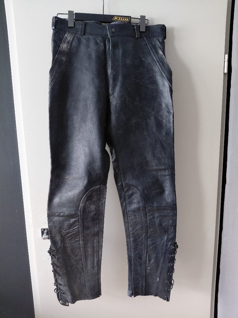 Leren vintage broek, Maat 52/54 (L), Onbekend, Zwart, Ophalen of Verzenden