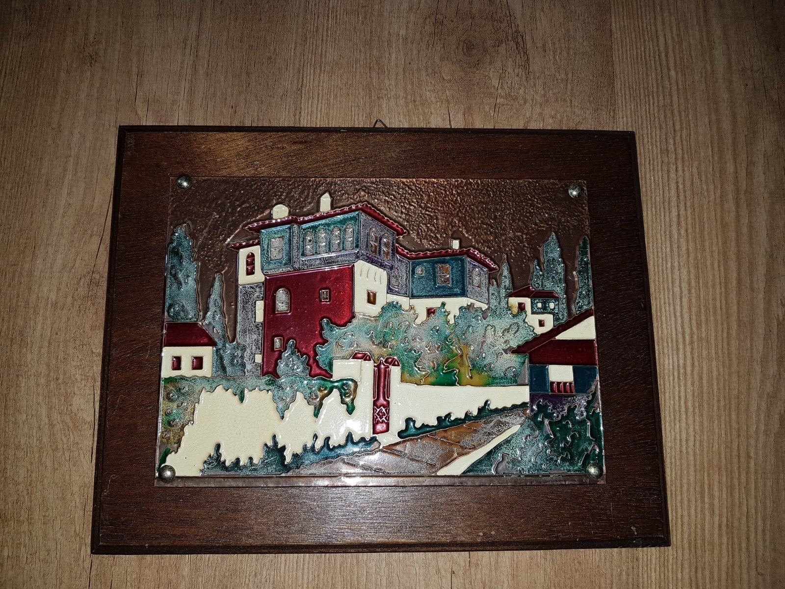Schilderij met koper emaille grieks Aethra jaren 70, Ophalen of Verzenden
