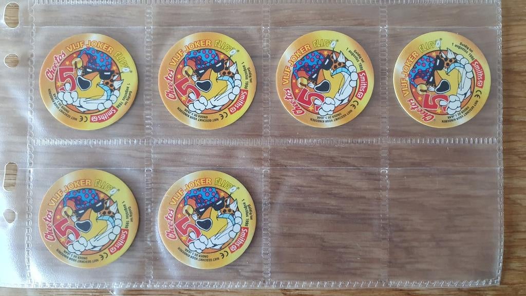6x Joker Flippo 5 punten met groene poot Chester Cheetos, Verzamelen, Ophalen of Verzenden