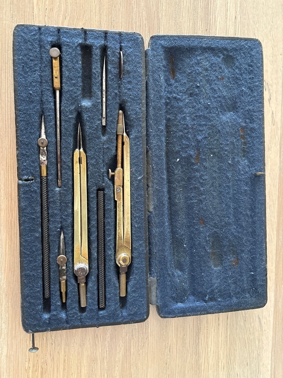 Antieke Tekenset in Fluweel Gevoerde Koffer, Antiek en Kunst, Antiek | Gereedschap en Instrumenten, Ophalen of Verzenden