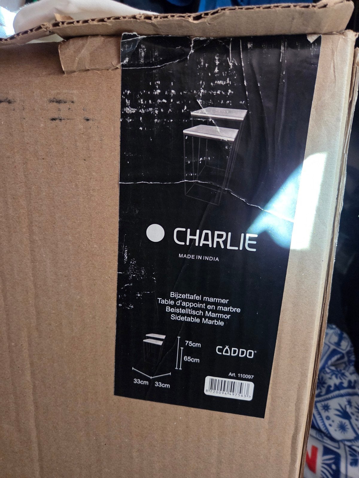 Charlie Marmeren Bijzettafel Set - Nieuw in Doos, Ophalen, Overige materialen, Minder dan 55 cm, Vierkant