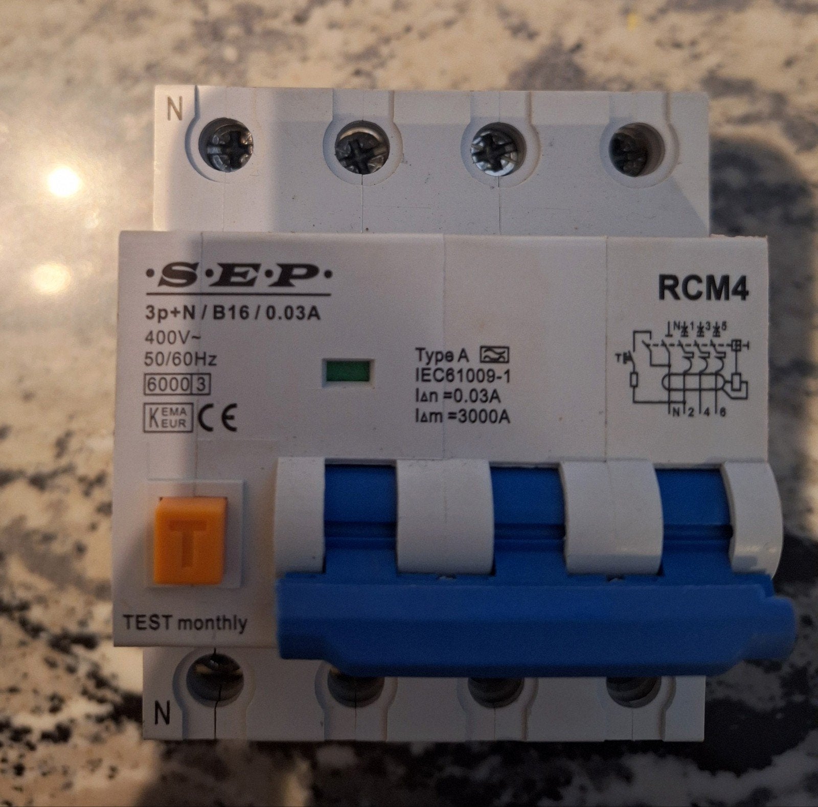 Gebruikte SEP RCM4 Aardlekschakelaar Type A 3P+N 16A 0.03A, Ophalen of Verzenden, Zo goed als nieuw