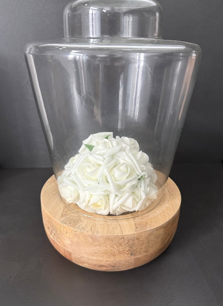 veelzijdige stolp (vaas) met foam roosjes, Ophalen of Verzenden, Zo goed als nieuw, Overige kleuren, Glas