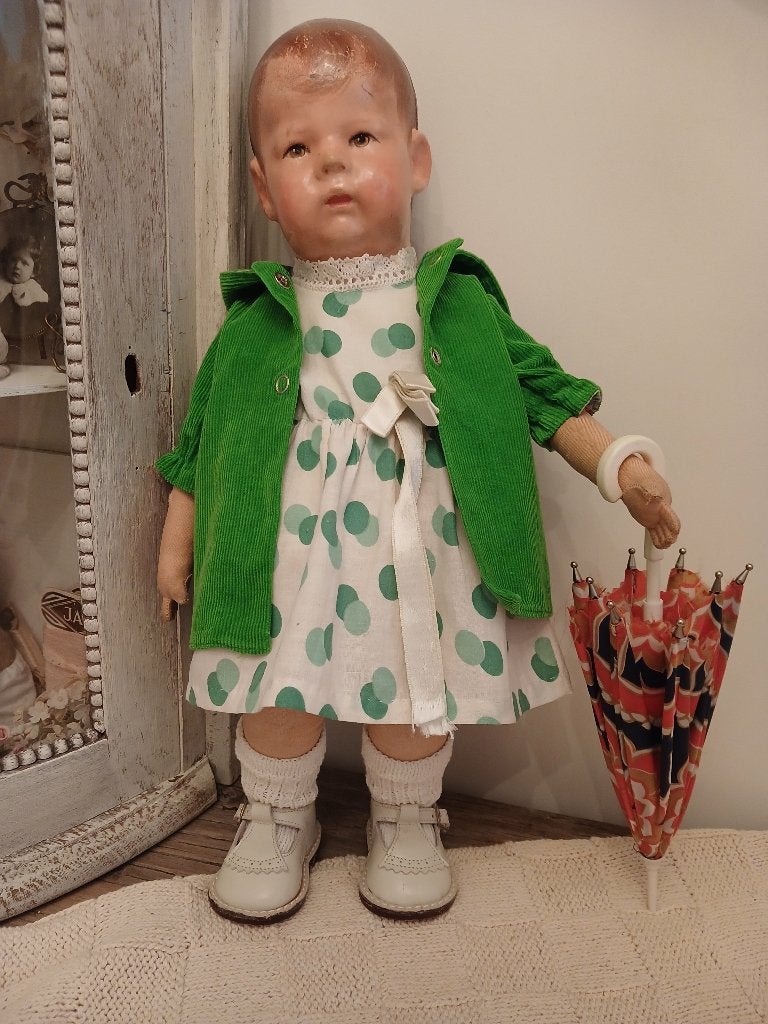 Vintage poppen jurkje met jasje jaren 50 - 60., Ophalen of Verzenden, Zo goed als nieuw, Kleertjes