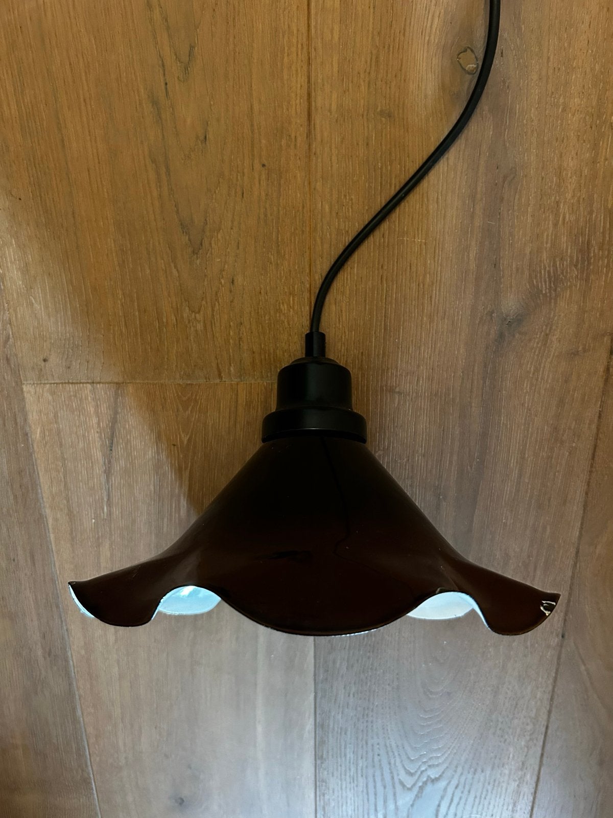 Brocante hanglamp met geëmailleerde kap, Ophalen of Verzenden