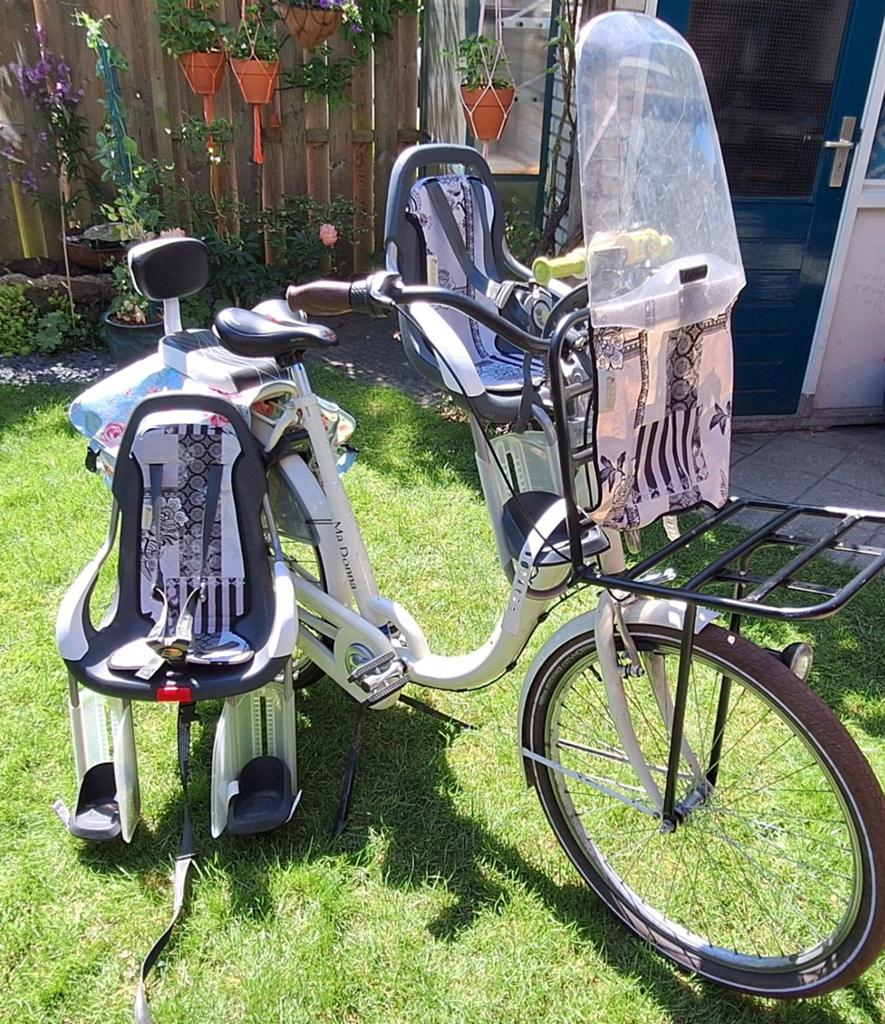 Moederfiets met 3 zitjes en windscherm, Gebruikt, Versnellingen, 50 tot 53 cm, Ophalen