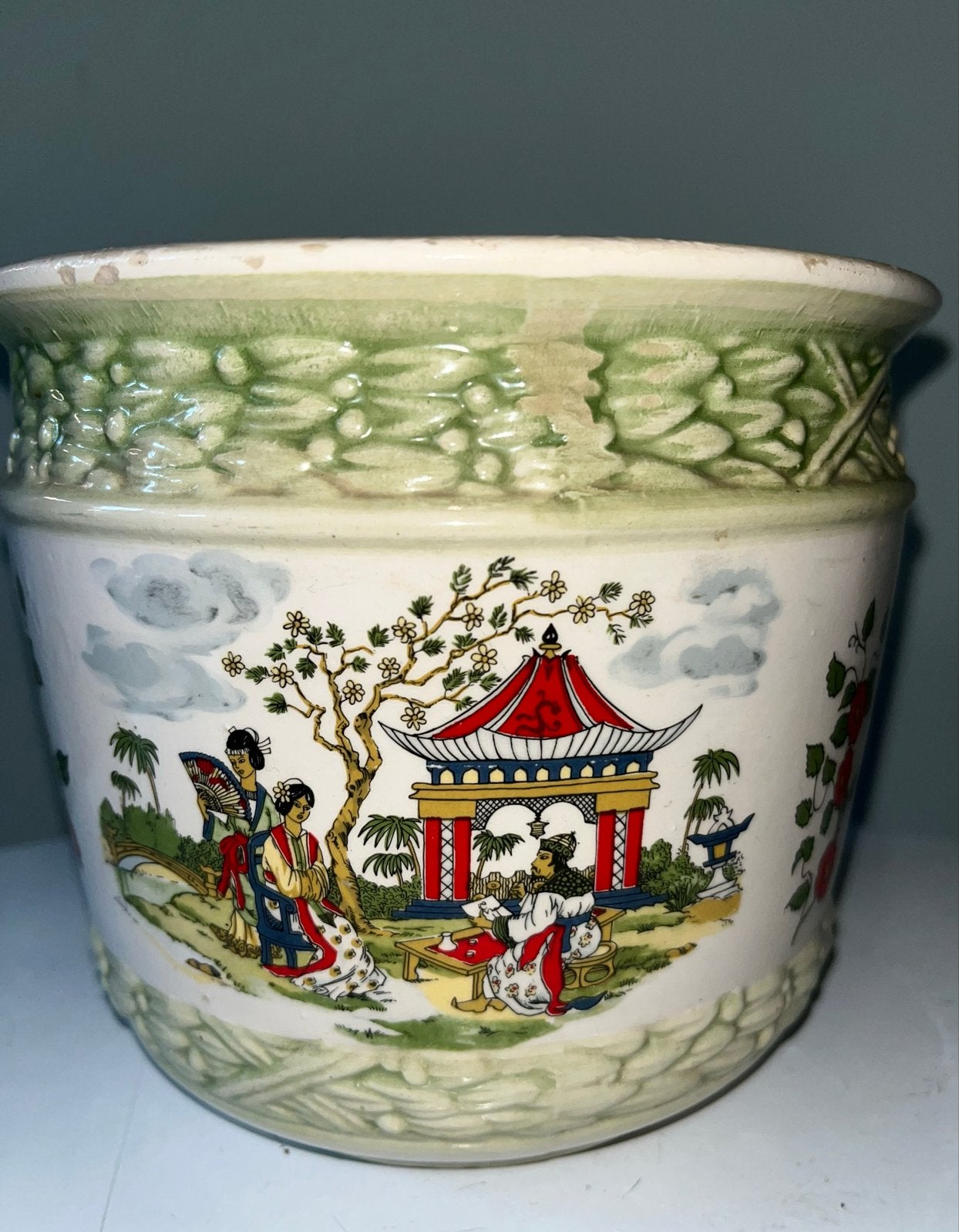 Vintage Bloempot met Chinees Decor - Uniek Stuk, Antiek en Kunst, Ophalen of Verzenden