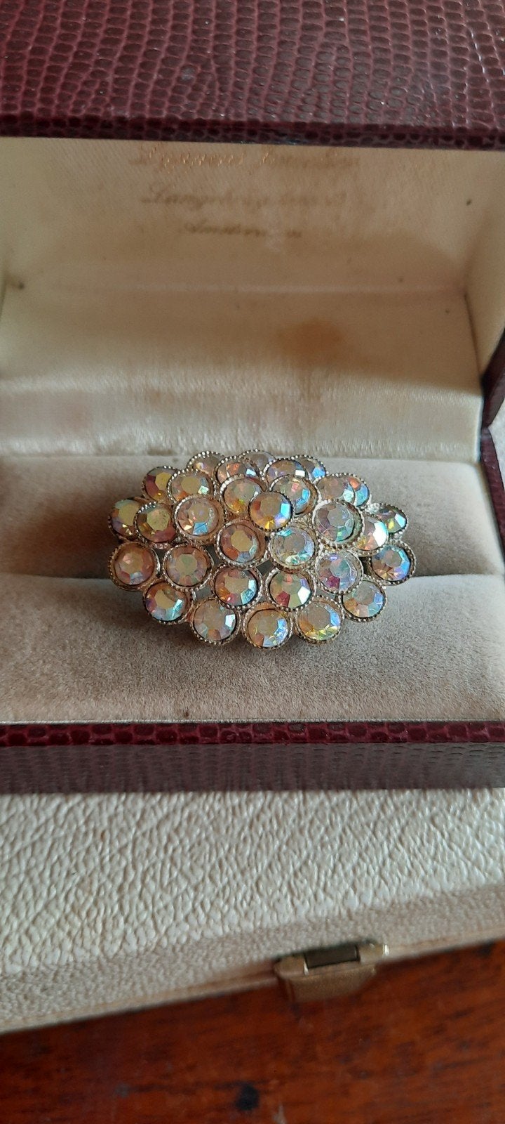 Vintage broche met Swarovski kristal aurora borealis, Met kristal, Overige materialen, 4 tot 7 cm, Overige kleuren