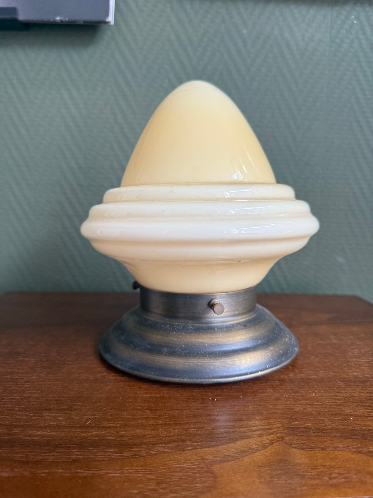 Klassieke Gele Art Deco Plafondlamp - Opaalglas, Antiek en Kunst, Ophalen of Verzenden