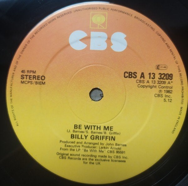 Billy Griffin ‎  Be With Me  maxi single, Zo goed als nieuw, 12 inch, R&B en Soul, Inclusief binnenhoes