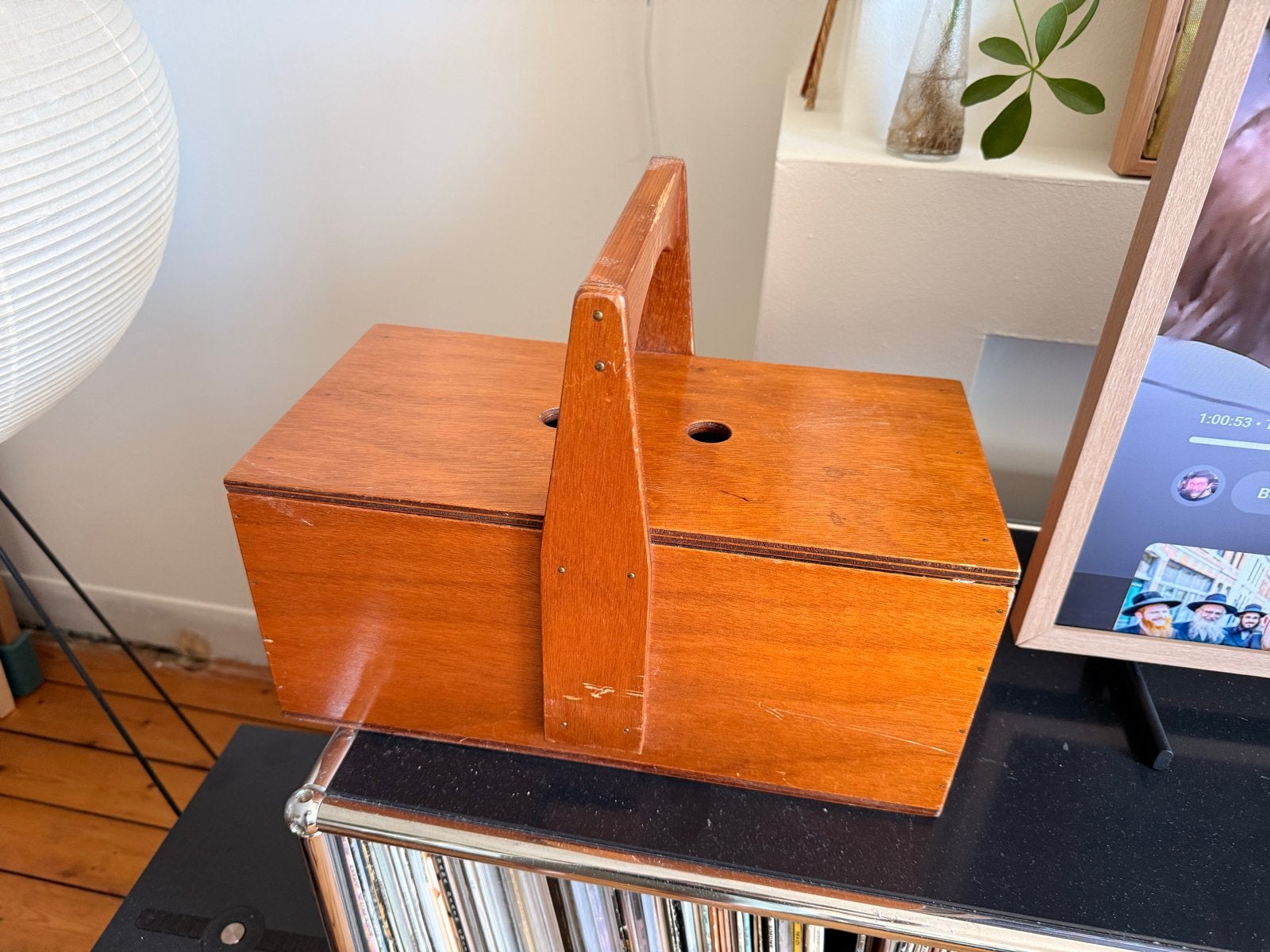 Vintage houten naaidoos met handvat / toolbox / knutseldoos, Ophalen of Verzenden, Gebruikt