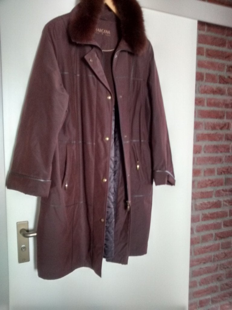 Damesjas met bontkraag merk MarCona, Maat 46/48 (XL) of groter, Ophalen of Verzenden, Zo goed als nieuw, Bruin