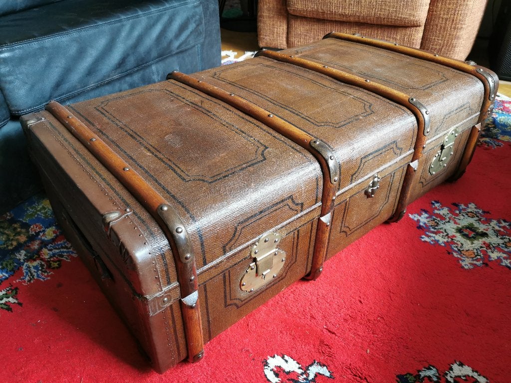 Vintage hutkoffer – hout & beslag – 101  34  56 cm, Ophalen