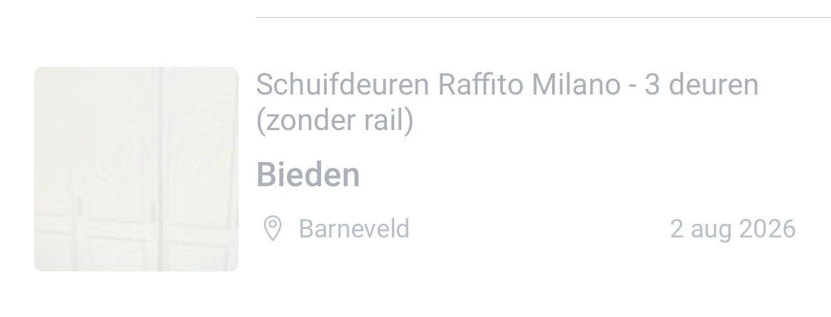 GEZOCHT VERKOPER VAN: Raffito Milano Schuifdeuren - 3 deuren, Doe-het-zelf en Verbouw, Ophalen, Gebruikt, 120 cm of meer, Binnendeur