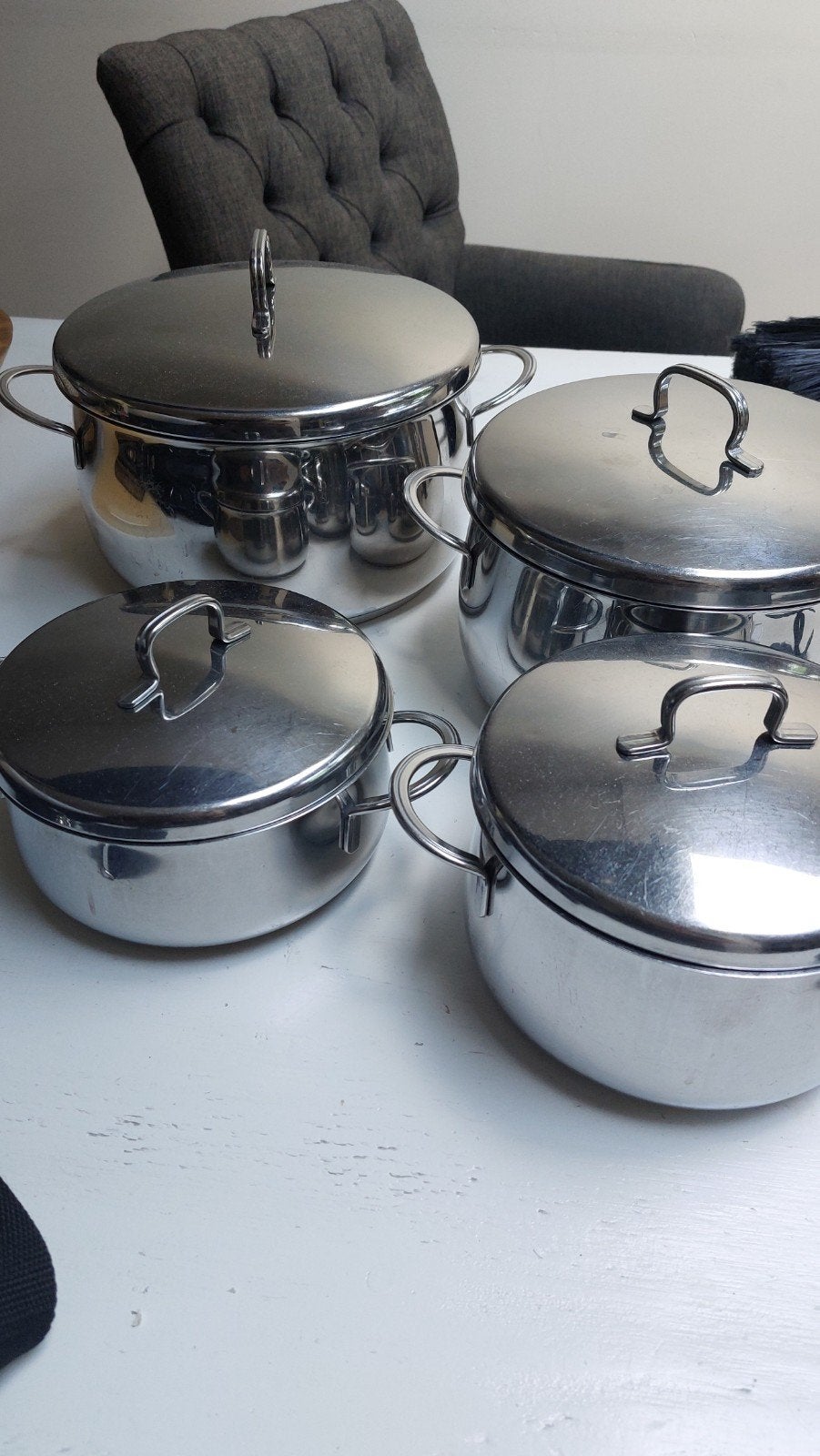 Fissler Pannenset - 4 RVS pannen met deksels, Ophalen, Gebruikt, Pannenset, Fissler