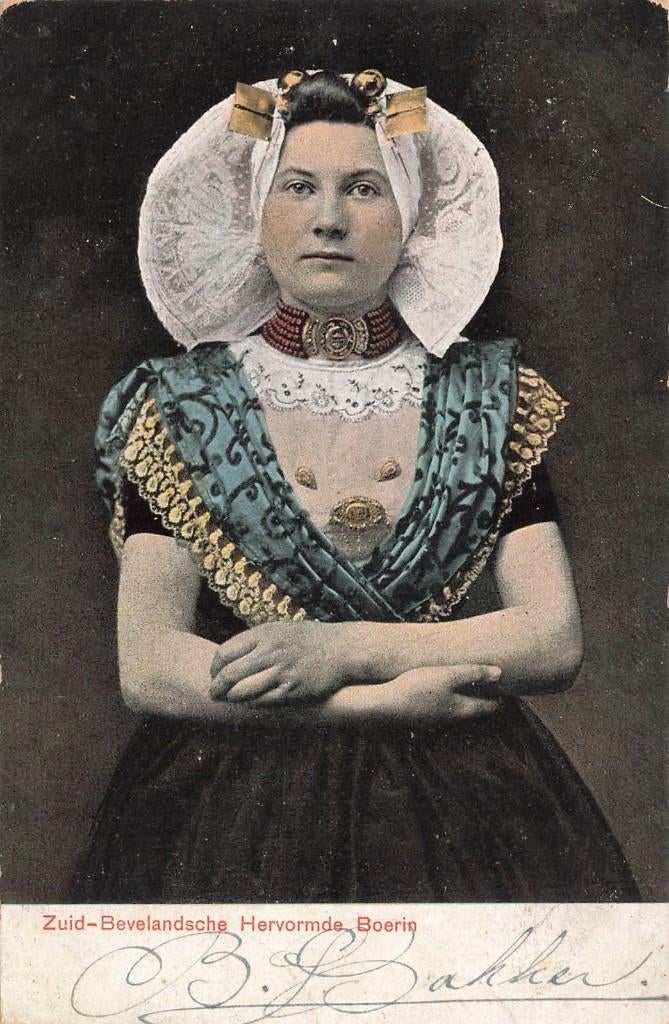 Zuid-Beveland, Hervormde Boerin, klederdracht  1904, Ophalen of Verzenden, Voor 1920, Gelopen, Zeeland