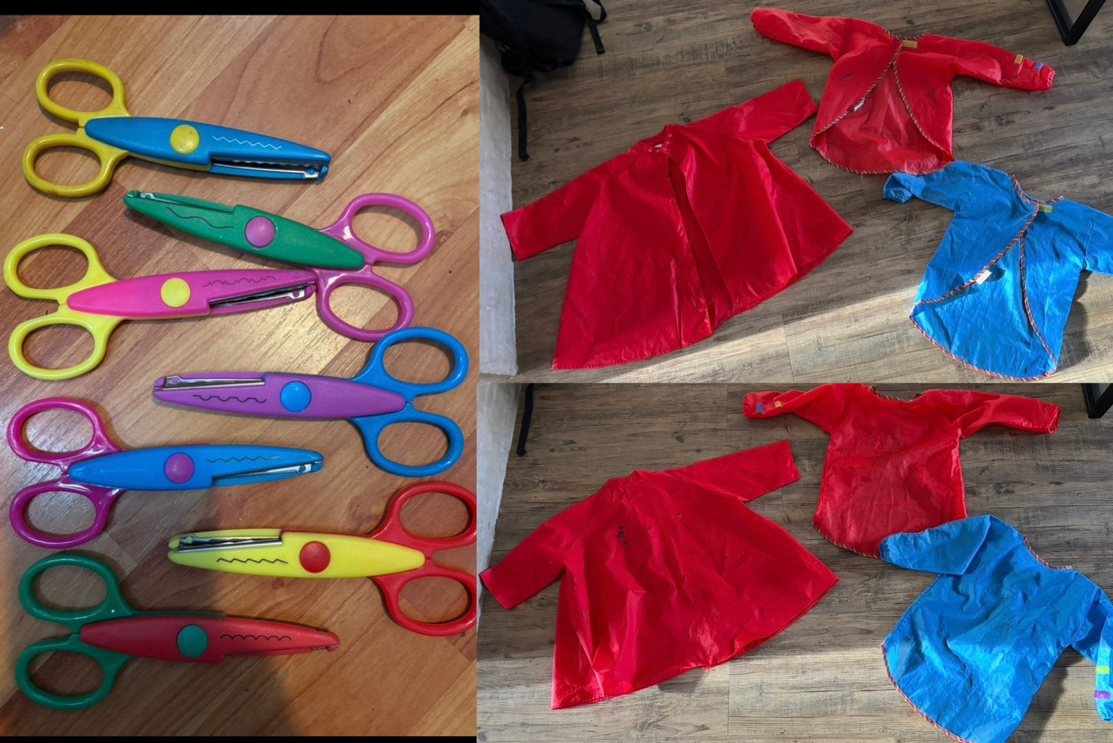 3 kinder verf schortjes en 7 figuur schaartjes, Ophalen of Verzenden, Gebruikt, Overige typen
