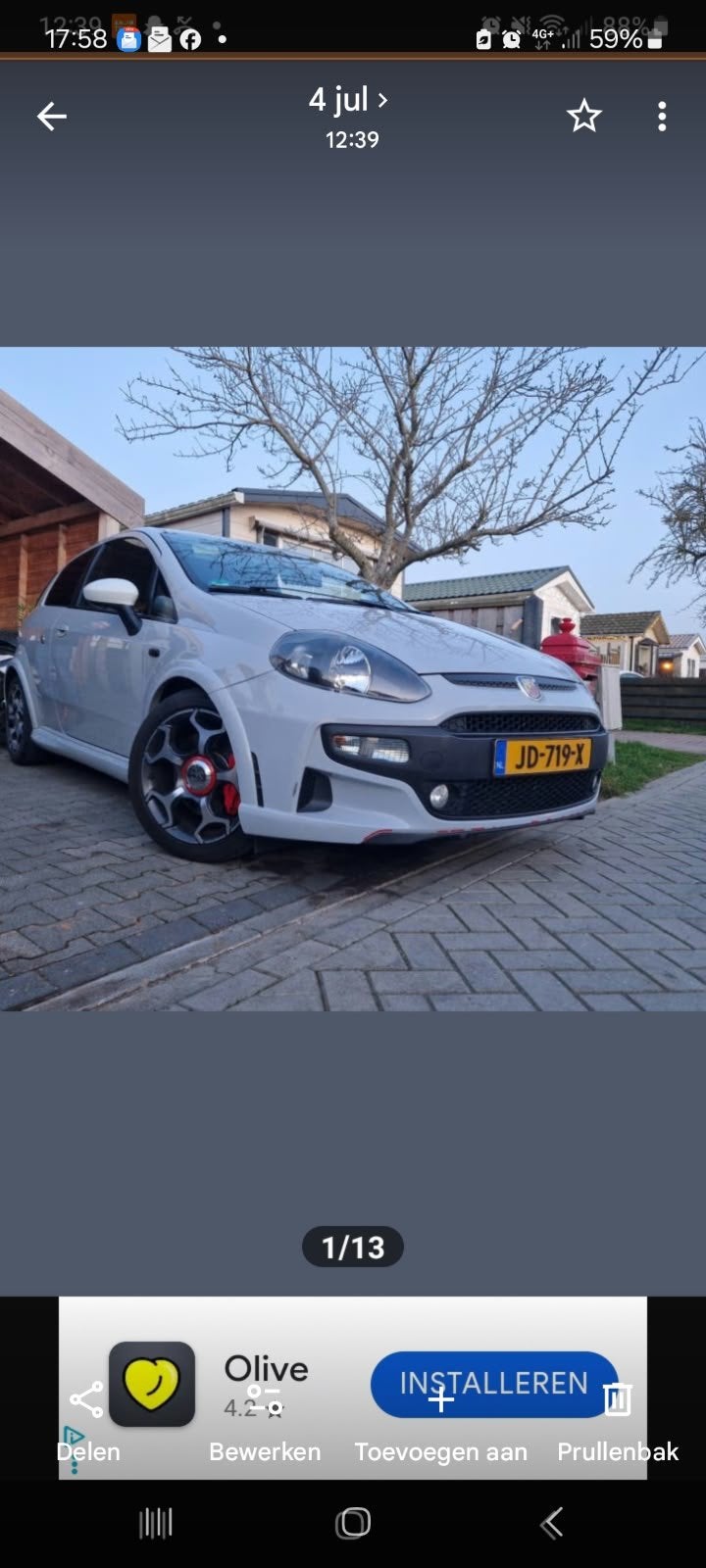 Fiat Punto 1.4 Multi-air Abarth 3DR 2012 Grijs, Auto's, Voorwielaandrijving, 1160 kg, Stof, 4 cilinders