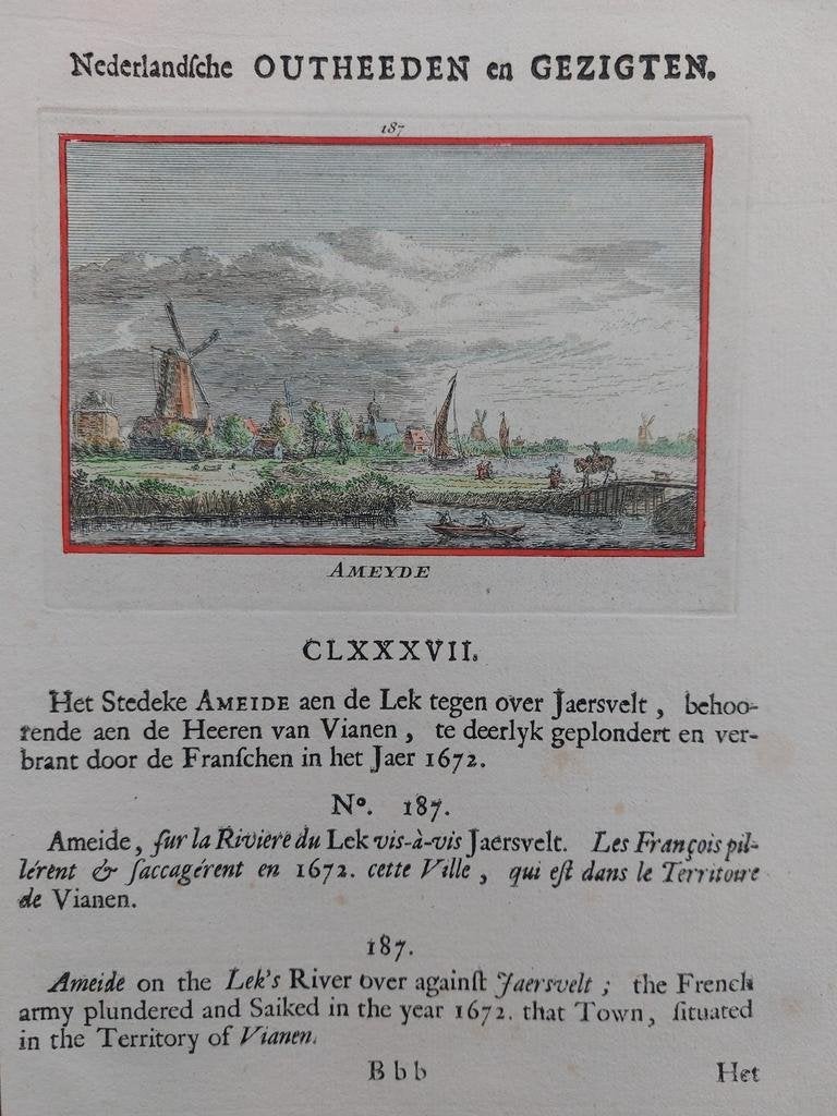 187 / Ameyde - Ameide / Gekleurde gravure Rademaker 1e druk, Antiek en Kunst, Ophalen of Verzenden