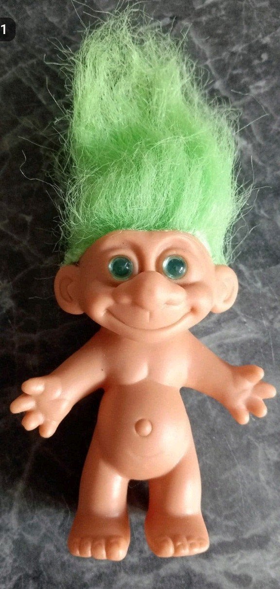 Troll troll groen haar 10cm zonder haar gemeten vintage, Ophalen, Zo goed als nieuw