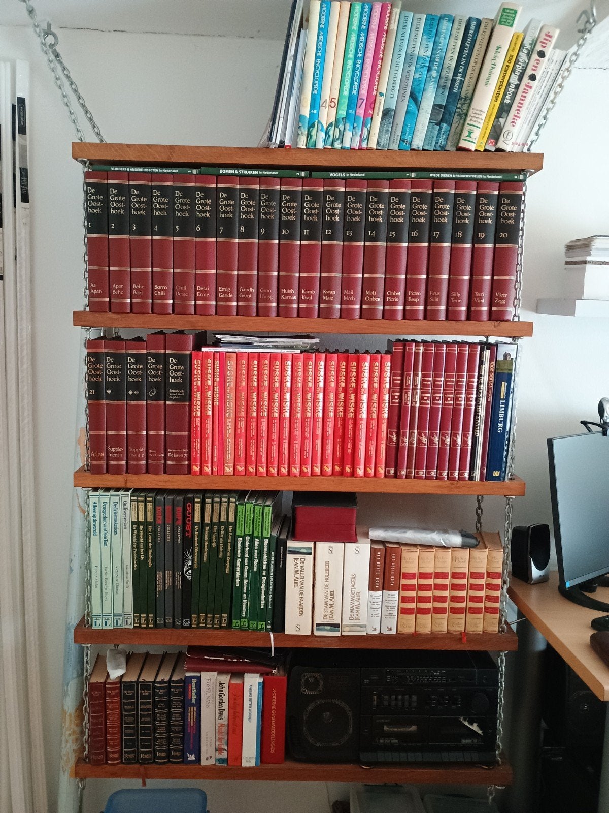 Hangende boekenplank met massief eiken planken, Huis en Inrichting, Kasten | Boekenkasten, Ophalen, Met plank(en), Gebruikt, 50 tot 100 cm