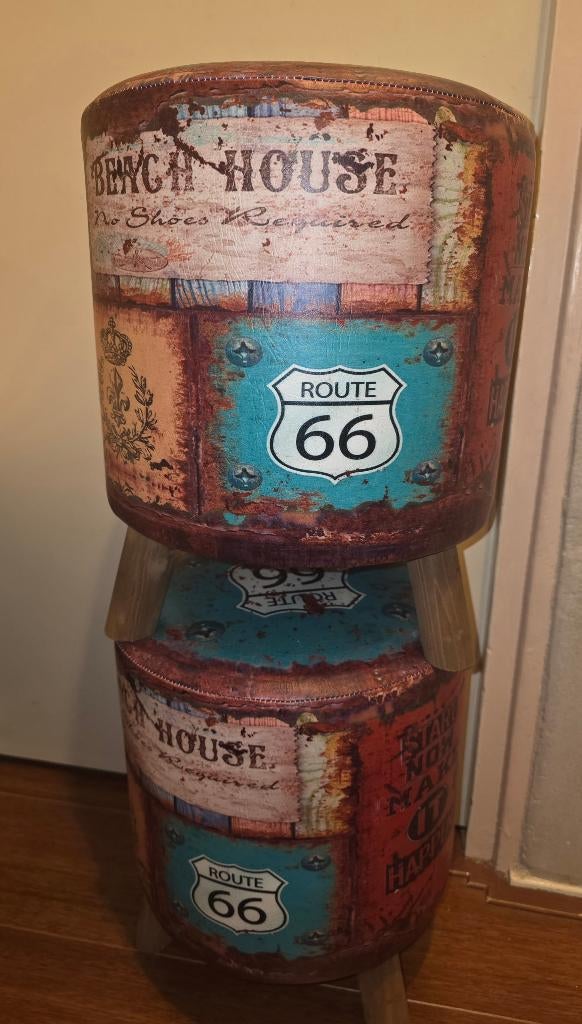 Te koop: 2 nieuwe route 66 krukjes, Ophalen, Nieuw, Hout