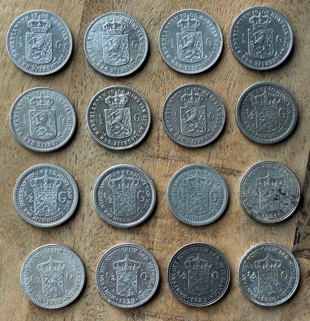 complete set halve guldens Wilhelmina, Postzegels en Munten, Ophalen, ½ gulden, Zilver, Koningin Wilhelmina
