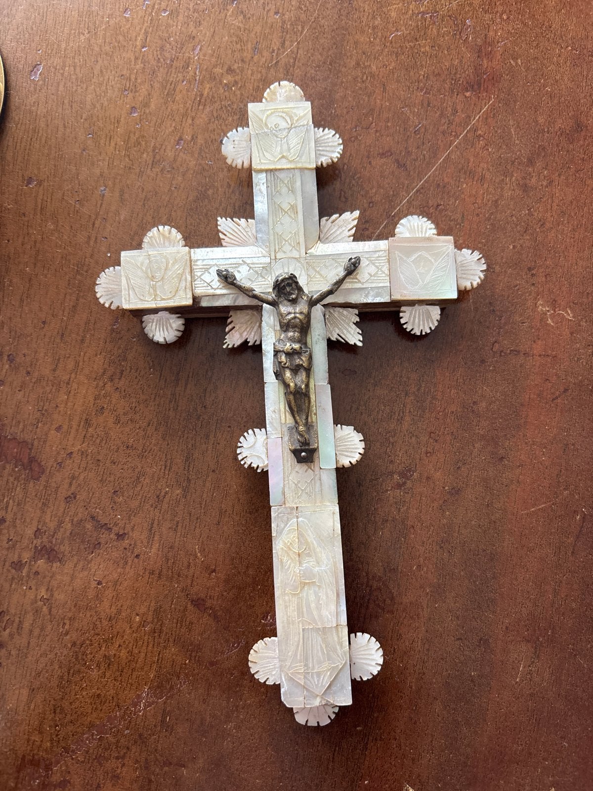 Antiek Jeruzalem Kruis van Parelmoer en Hout, Ophalen of Verzenden