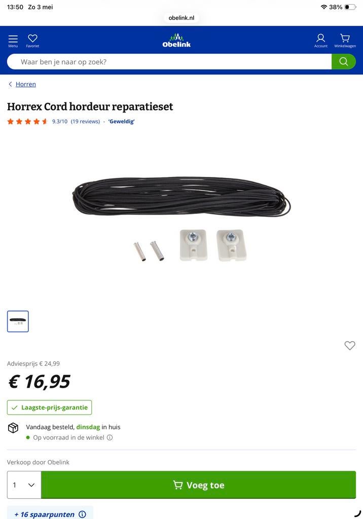 Horrex cord reparatieset hordeur, Caravans en Kamperen, Ophalen of Verzenden, Nieuw