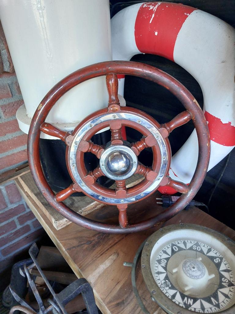 Stazo houten stuurrad scheepsstuur 45cm, Watersport en Boten, Bootonderdelen, Ophalen, Zo goed als nieuw, Overige typen, Zeilboot of Motorboot