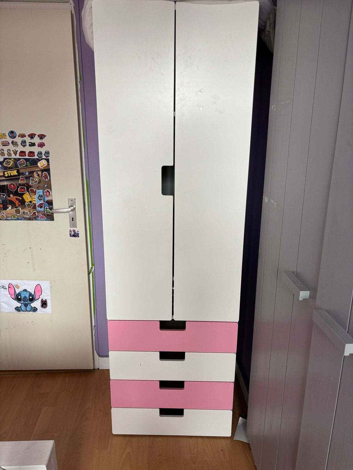 Witte kledingkast met roze lades, Ophalen, Gebruikt, 50 tot 100 cm, Met lade(s)