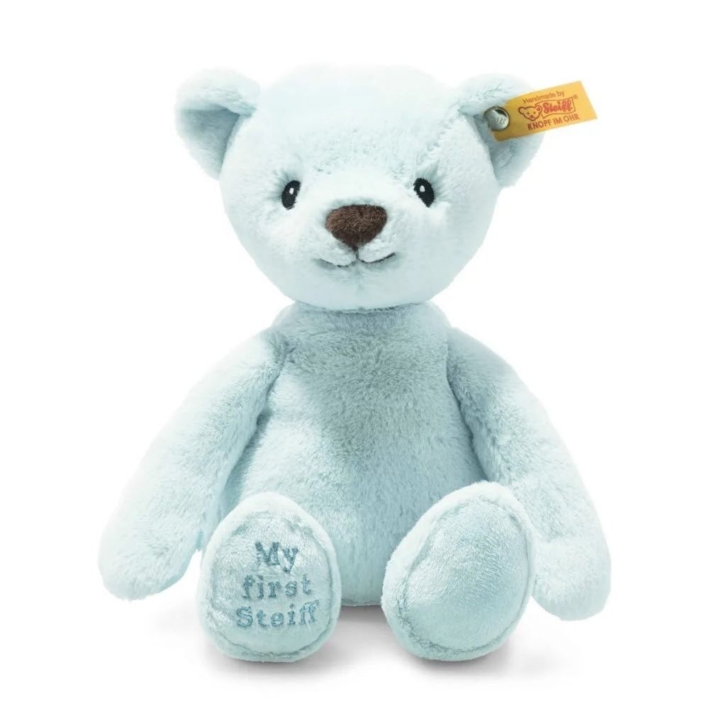 Steiff 242144 My first Teddy blue, 26 cm., Info@steiff.com, Steiff, Steiff, Stoffen beer