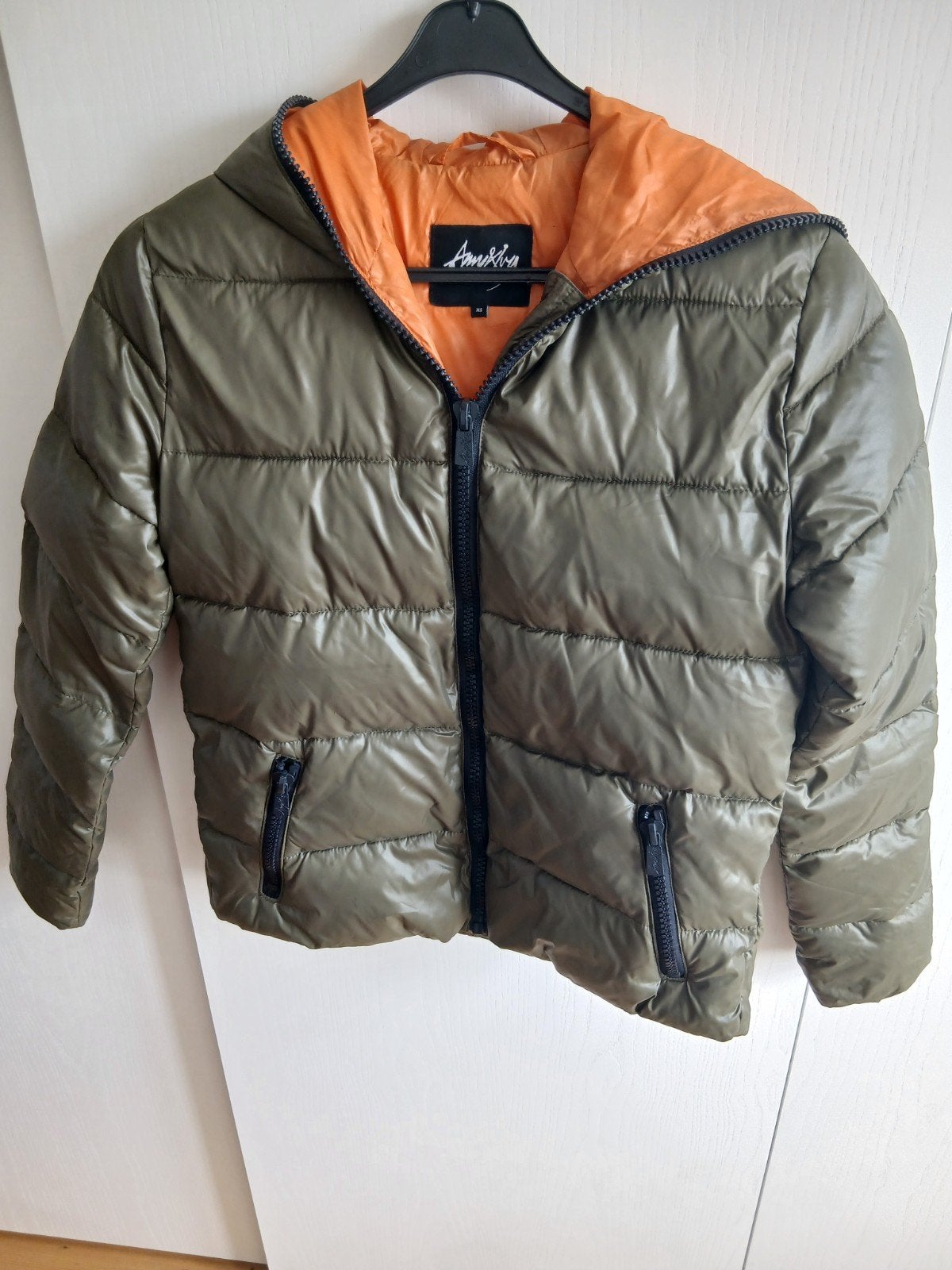 S/XS Mooie pufferjacket groen capuchon rits steekzak Amy&Ivy, Ophalen of Verzenden, Zo goed als nieuw, Amy&Ivy, Maat 34 (XS) of kleiner