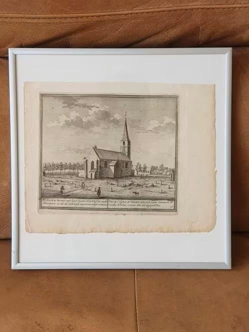 gravure kerk te Velzen Velsen 1729 Kennemerlant H. de Leth, Antiek en Kunst, Kunst | Etsen en Gravures, Ophalen