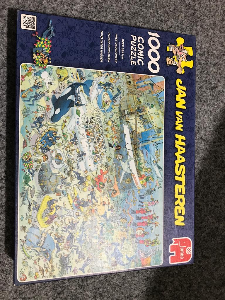 Jan van Haasteren puzzel van 1000 stukjes “pret onder water”, Hobby en Vrije tijd, Denksport en Puzzels, Ophalen, 500 t/m 1500 stukjes