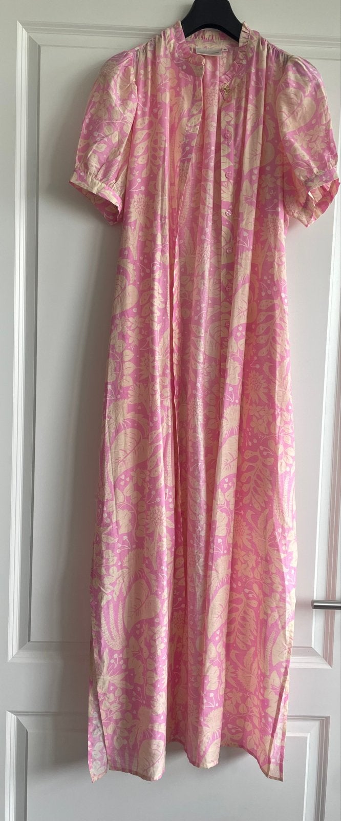 Fabienne Chapot -Maxi Jurk Roze/Beige Bloemenprint, Verzenden, Zo goed als nieuw, Roze, Maat 36 (S)