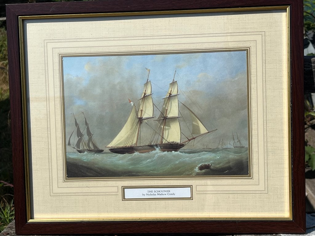 Prachtig Ingelijst Maritiem Kunstwerk "The Schooner", Antiek en Kunst, Kunst | Schilderijen | Klassiek, Maritiem / water, Ophalen of Verzenden