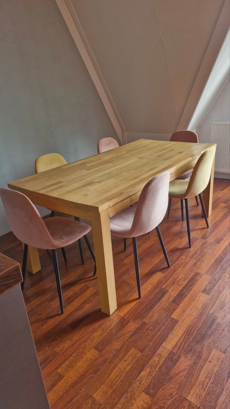 Eettafel met 6 stoelen - Hout en Stof, Ophalen, Overige kleuren, Modern, Scandinavisch, Zo goed als nieuw