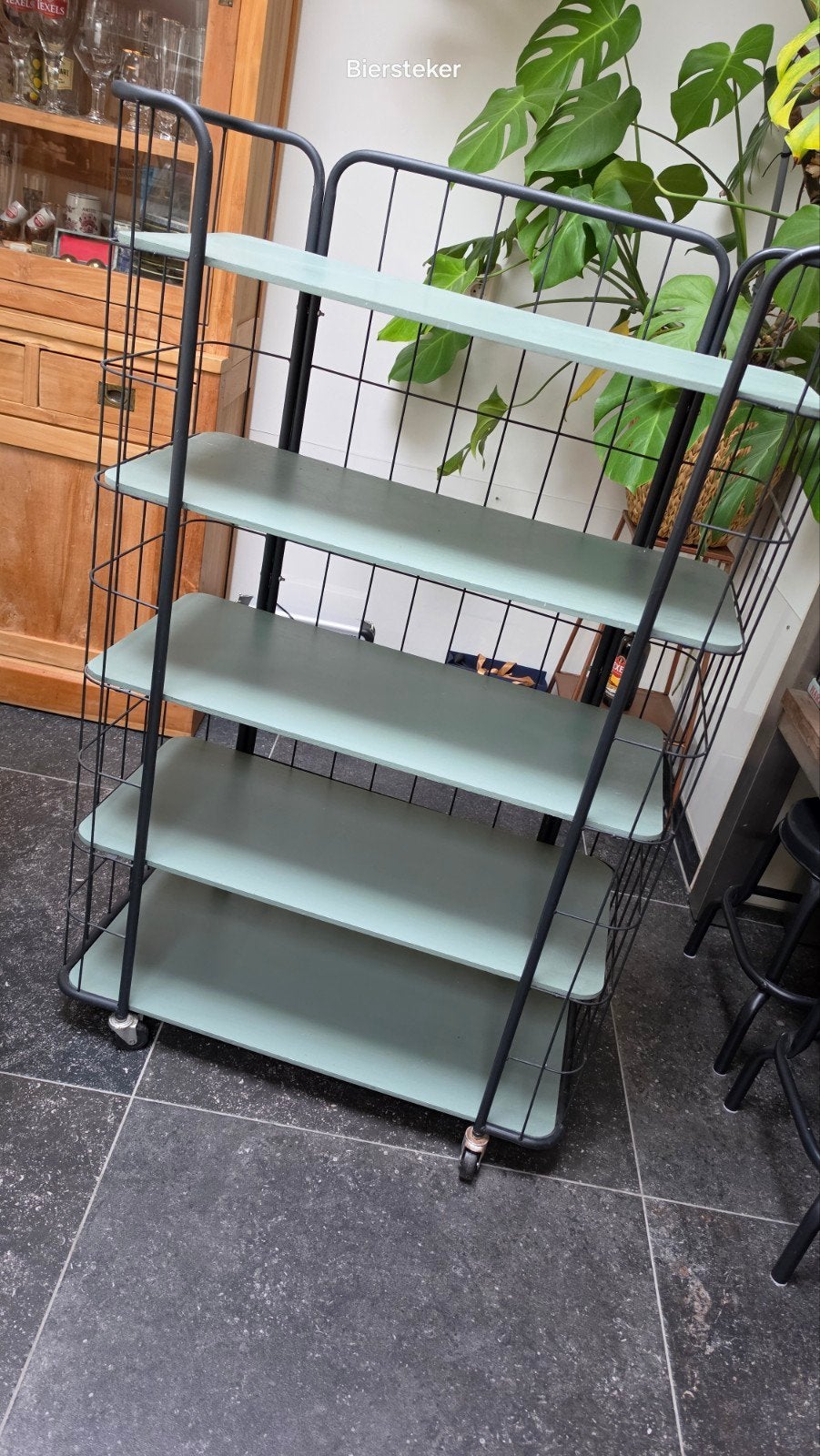 Verrijdbaar metalen rek met 5 planken - Mintgroen/Zwart, Ophalen, Gebruikt
