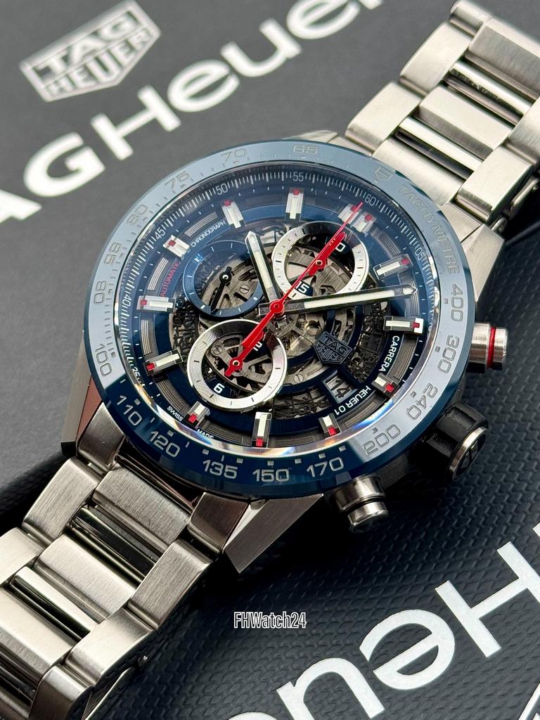 TAG Heuer Carrera Calibre 01 CAR201T.BA0766 Skeleton Blue, Staal, TAG Heuer, Gebruikt, Staal