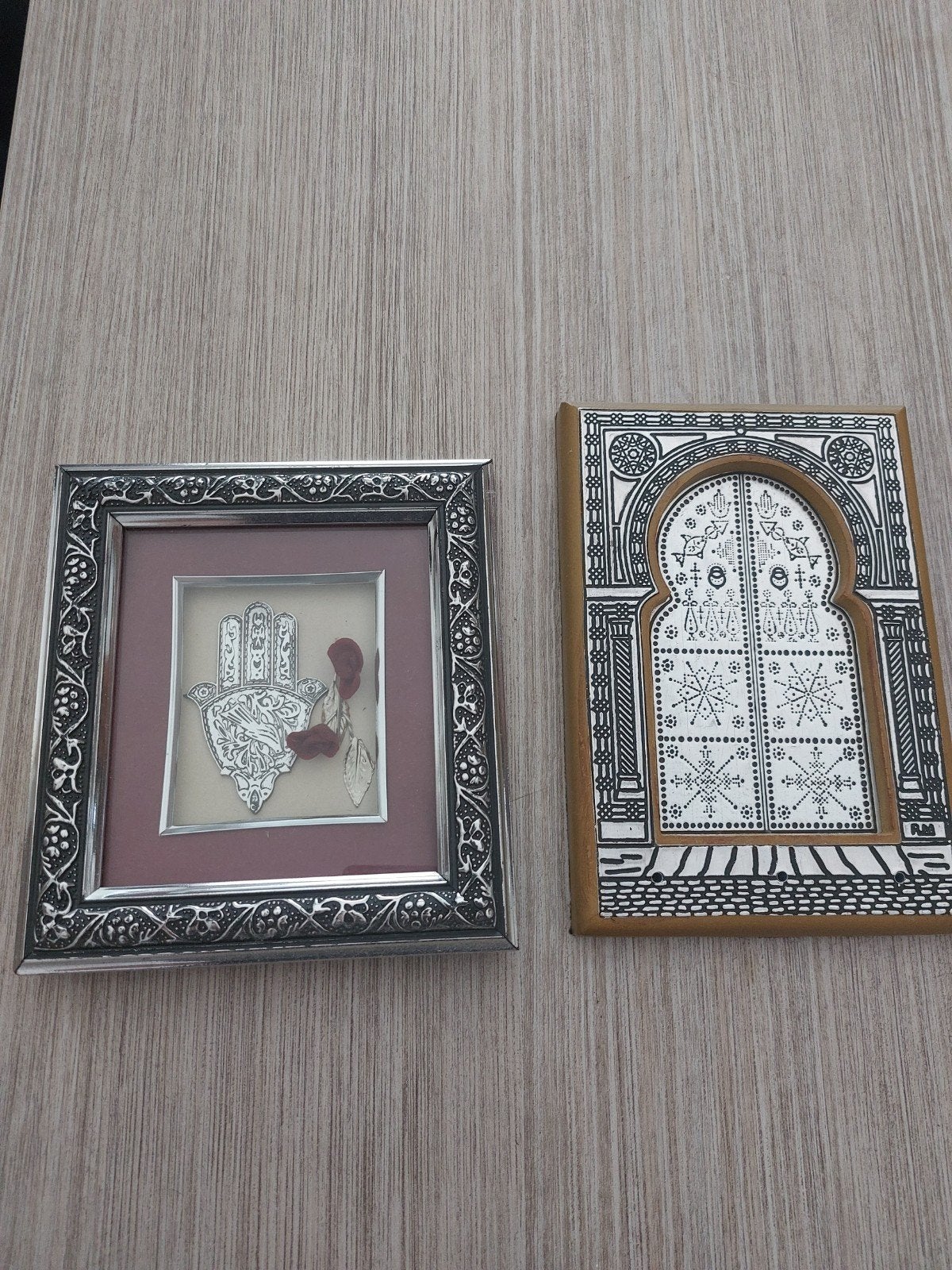 Tunesische decoratie: Poort & Hand van Fatima lijstjes, Gebruikt, Meerkleurig, Ophalen of Verzenden, Oosters