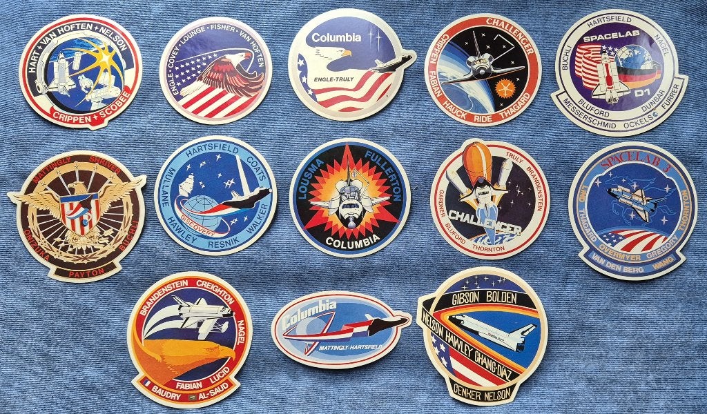 collectie Space Shuttle stickers (jaren'80) 13 st. in 1 koop, Verzamelen, Ophalen of Verzenden, Nieuw, Overige typen