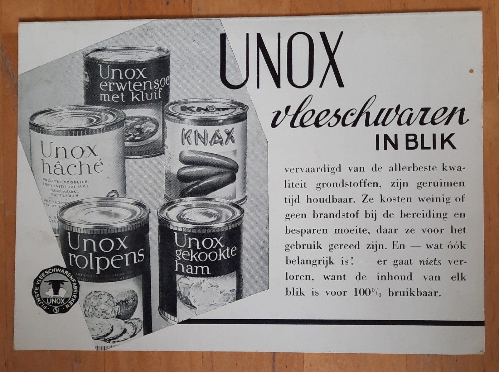 Unox Vleeswaren in Blik Receptenfolder Unilever Instituut, Ophalen of Verzenden