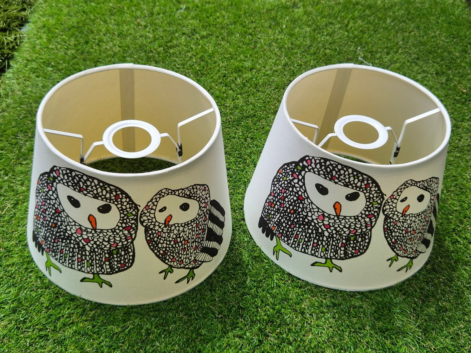 Vintage IKEA lampenkapjes met uiltjes (zeldzaam), Ophalen of Verzenden, Gebruikt, Wit, Rond