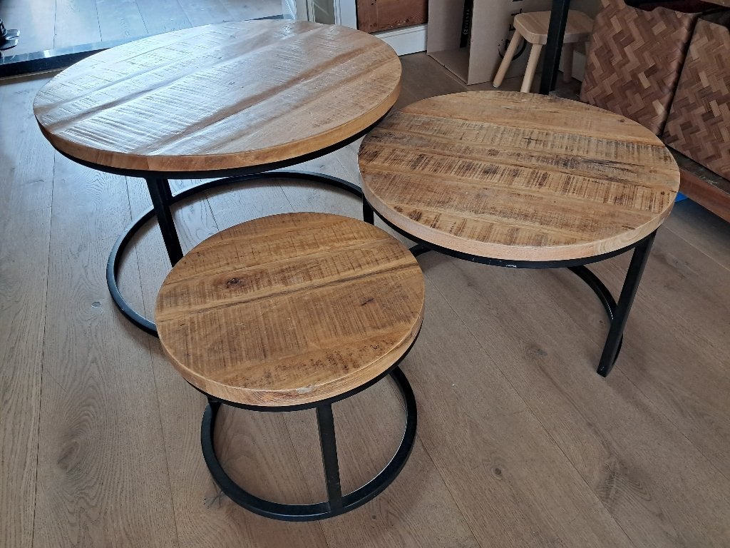 Salontafelset mango / zwart staal, Ophalen, Gebruikt, 50 tot 100 cm, Rond