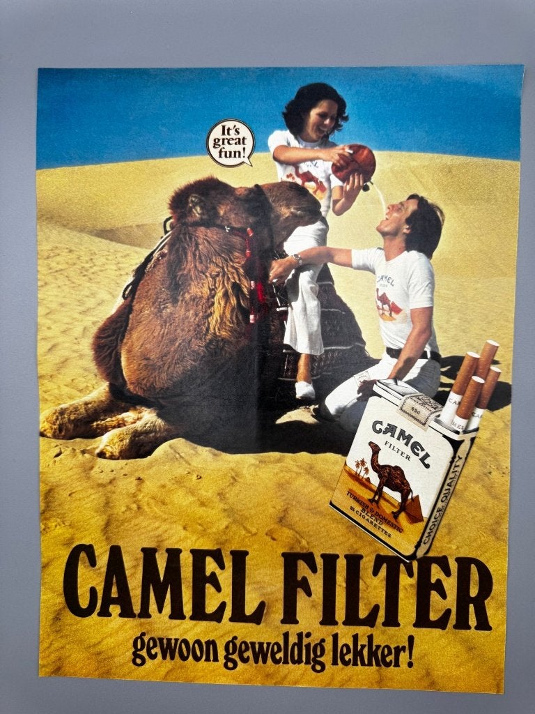Vintage reclame Camel Filter, water drinken (kameel), Verzenden, Gebruikt, Overige typen