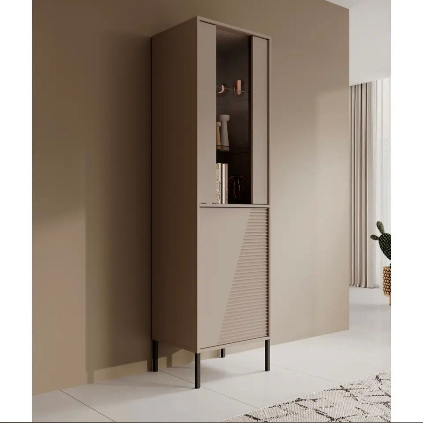 Meubella Vitrinekast Davey - 55x40x190 cm, Ophalen, Met deur(en), 50 tot 100 cm, Zo goed als nieuw