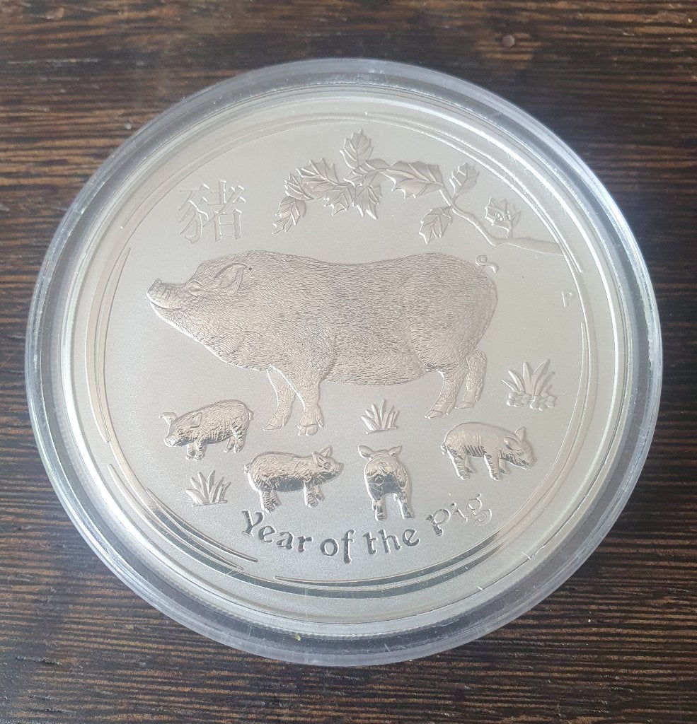 Lunar 5 ounce oz zilver Varken Pig 2019 Perth mint, Postzegels en Munten, Edelmetalen en Baren, Ophalen, Zilver