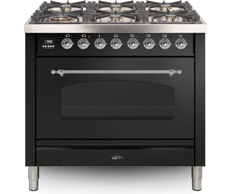 Boretti VPNR96AN gasfornuis met 6 branders, antraciet, Ophalen, Gebruikt, 60 cm of meer, Gas